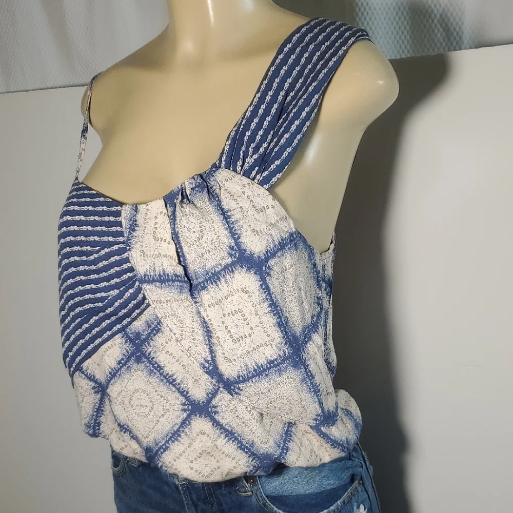 Free People Indigo Call On Me Tank Size S Blue and Cream Blouse